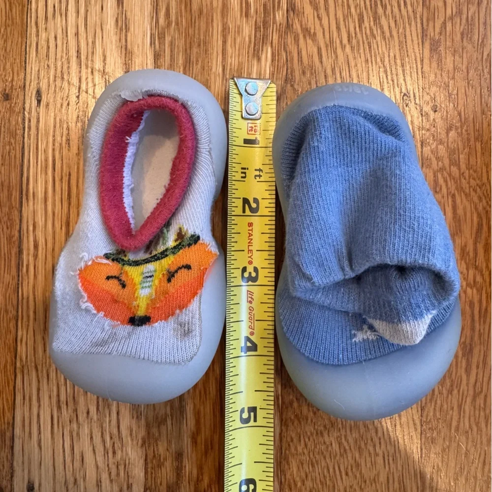 Toddler Fox & Bunny Slip-On Sock Shoes, Gray & Blue, Sz 6-12 months